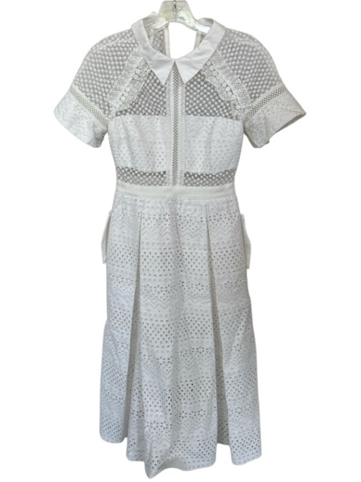 Self-Portrait Size 4 White Cotton Lace Overlay Short Sleeve Collar Maxi Dress White / 4