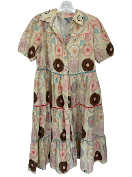 Conditions Apply Size XS Yellow & Peach Print Cotton Short Sleeve Circles Dress Yellow & Peach Print / XS