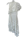 Size Est S White Silk Cape Sleeve scallop trim Flower Applique Midi Dress White / Est S