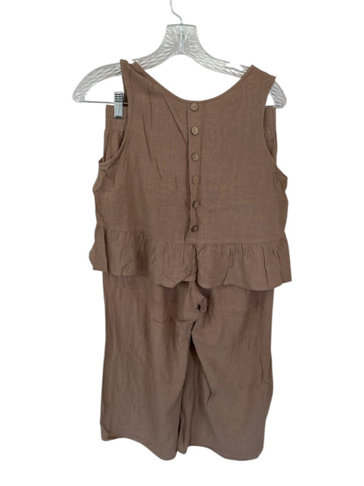 Anrabess Size S Brown Linen Blend Sleeveless Elastic Waist Wide Leg Pant Set Brown / S