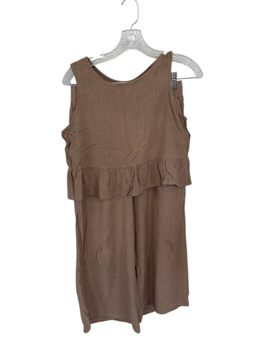 Anrabess Size S Brown Linen Blend Sleeveless Elastic Waist Wide Leg Pant Set Brown / S