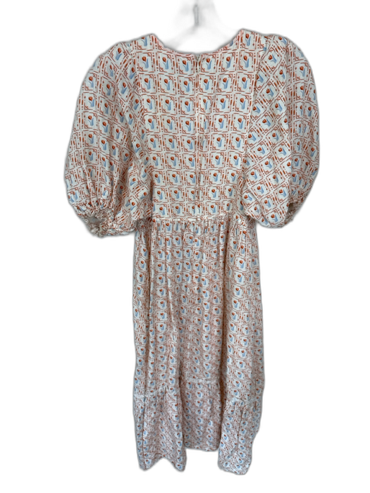 Hunter Bell Size XS Orange & Blue Linen Blend Short Balloon Sleeve Flowers Dress Orange & Blue / XS