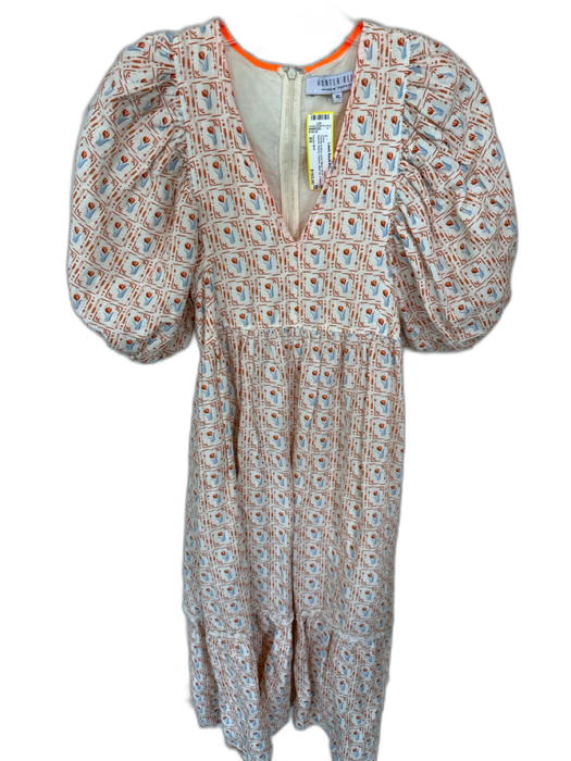 Hunter Bell Size XS Orange & Blue Linen Blend Short Balloon Sleeve Flowers Dress Orange & Blue / XS