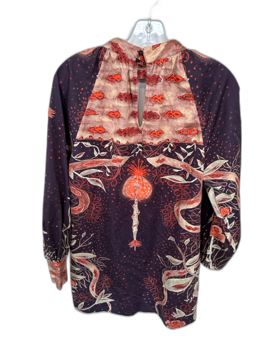 Carolina K Size XS Orange & Brown Cotton Long Balloon Sleeve Botanical Dress Orange & Brown / XS