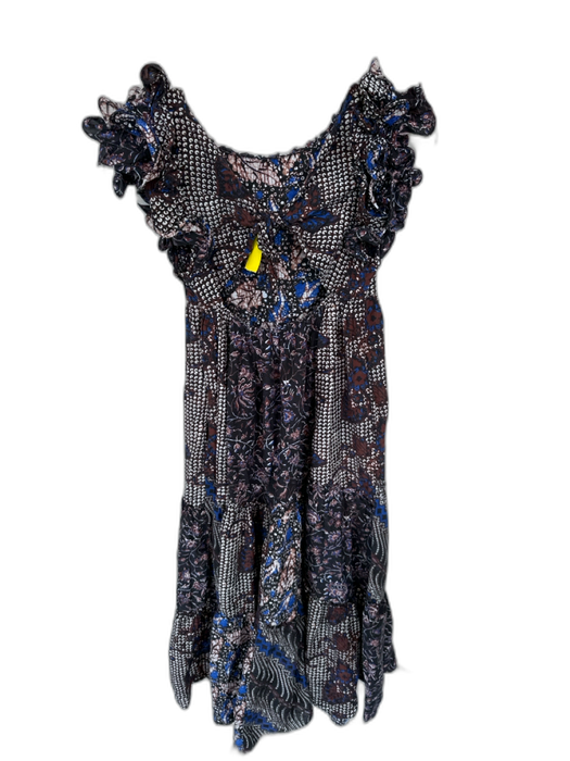 Ulla Johnson Size 2 Brown & Blue Cotton & Silk Flutter Sleeves Abstract Dress Brown & Blue / 2