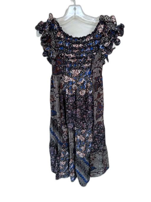 Ulla Johnson Size 2 Brown & Blue Cotton & Silk Flutter Sleeves Abstract Dress Brown & Blue / 2