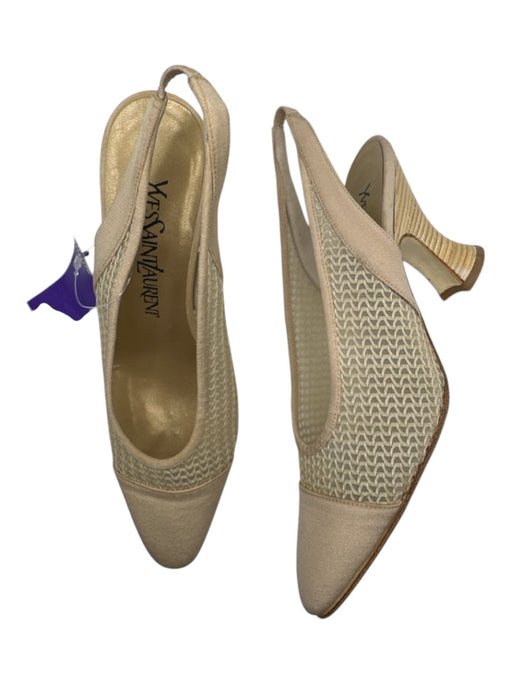 Yves Saint Laurent Shoe Size 5.5 Cream Leather Netting Pointed Toe Heels Cream / 5.5