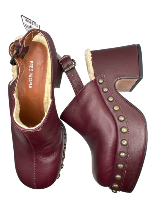 Free People Shoe Size 36 Eggplant Leather Fur lined Brass Studs Sling back Clogs Eggplant / 36