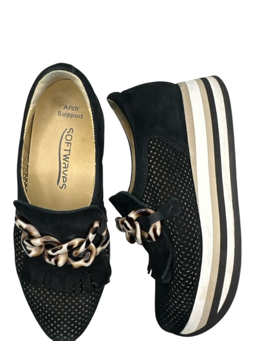 Softwaves Shoe Size 37 Black Suede Chain Detail Tassel Platform Perforated Shoes Black / 37
