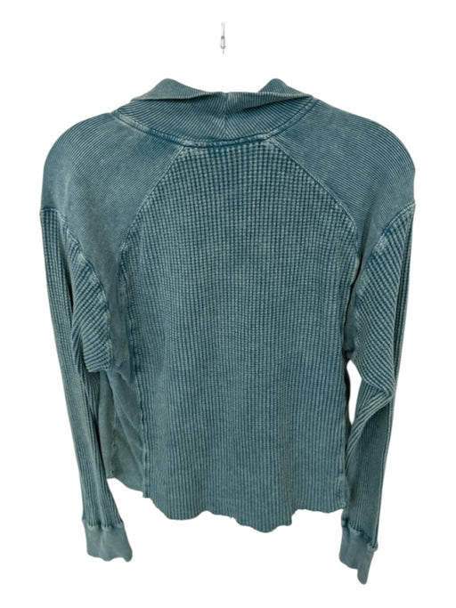 FP One Size Est M Teal Blue Cotton Long Sleeve Half Zip Waffle Top Teal Blue / Est M