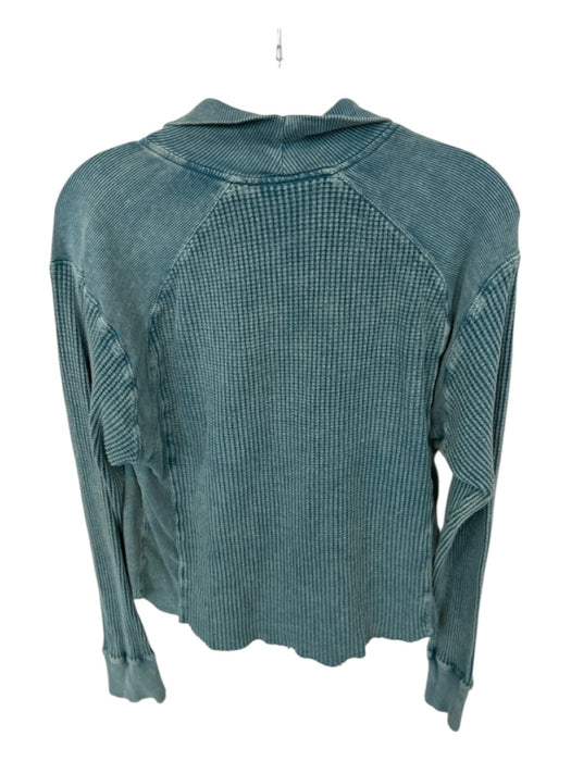 FP One Size Est M Teal Blue Cotton Long Sleeve Half Zip Waffle Top Teal Blue / Est M