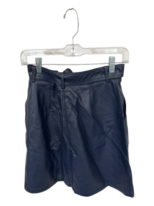 FRNCH Size M Navy Vegan Leather Snap Buttons Belted A Line Skirt Navy / M