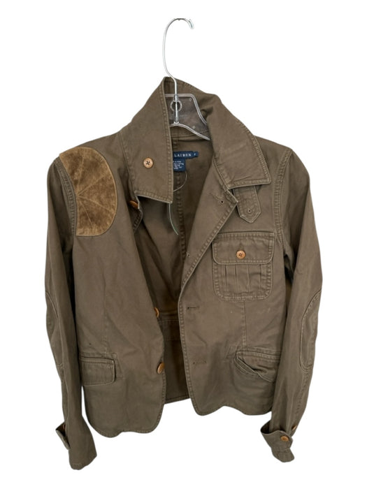 Ralph Lauren Size 6 Green & Brown Cotton Suede Accent Buttons Jacket Green & Brown / 6