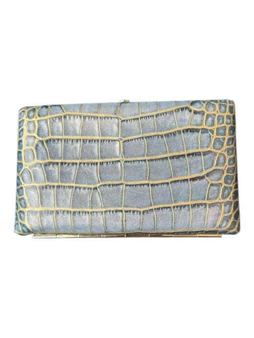Abas Teal & Gold Leather Croc Embossed Bi-Fold Wallets Teal & Gold