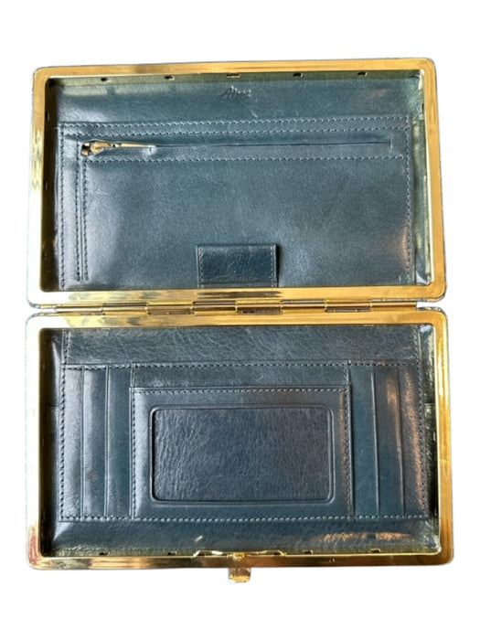 Abas Teal & Gold Leather Croc Embossed Bi-Fold Wallets Teal & Gold