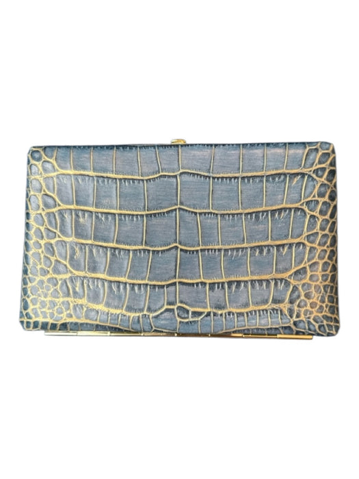 Abas Teal & Gold Leather Croc Embossed Bi-Fold Wallets Teal & Gold