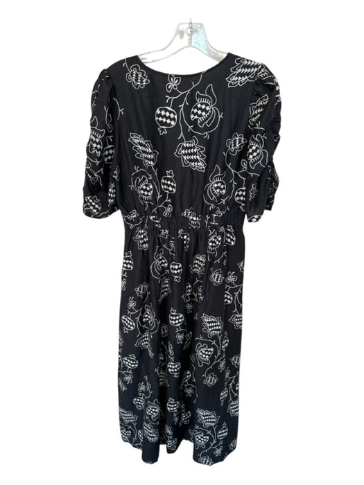 XiRENA Size S Black & White Cotton Blend 3/4 Sleeve Flowers V Neck Maxi Dress Black & White / S