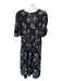 XiRENA Size S Black & White Cotton Blend 3/4 Sleeve Flowers V Neck Maxi Dress Black & White / S