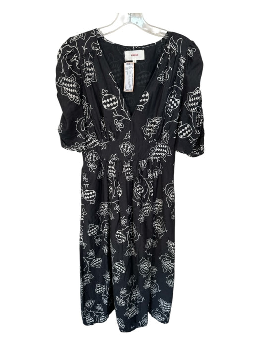 XiRENA Size S Black & White Cotton Blend 3/4 Sleeve Flowers V Neck Maxi Dress Black & White / S