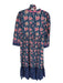 Madison Mathews Size S Navy & Pink Cotton Long Sleeve Botanical Belted Dress Navy & Pink / S
