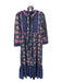 Madison Mathews Size S Navy & Pink Cotton Long Sleeve Botanical Belted Dress Navy & Pink / S