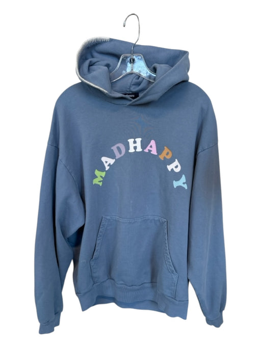 Mad Happy Size M Blue & Multi Cotton Stitching Detail Logo Athletic Hoodie Blue & Multi / M