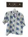 THML Size S Blue & White Cotton Half Sleeve Button Up Ruffle collar Floral Top Blue & White / S