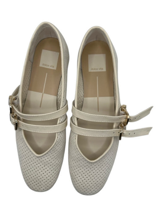 Dolce Vita Shoe Size 8 Cream Suede Perforated Double Buckle Gold Hardware Flats Cream / 8