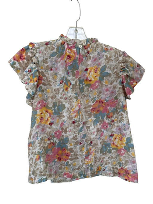 Sea New York Size 4 Tan & multi Cotton Floral Keyhole Front Scrunch Detail Top Tan & multi / 4
