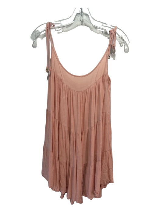 Elan Size S Peach Viscose Tie Spaghetti Straps Round Neck Tiered Mini Dress Peach / S