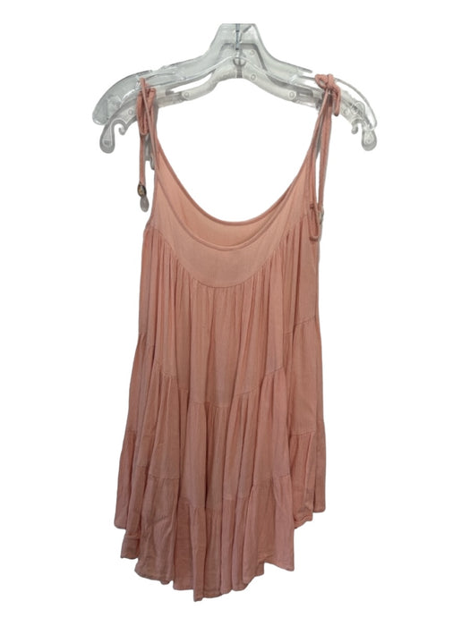 Elan Size S Peach Viscose Tie Spaghetti Straps Round Neck Tiered Mini Dress Peach / S