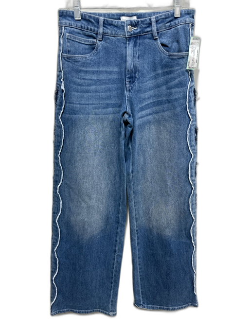 Sasha Therese Size S Medium Wash Cotton Blend Wide Leg scallop trim Jeans Medium Wash / S