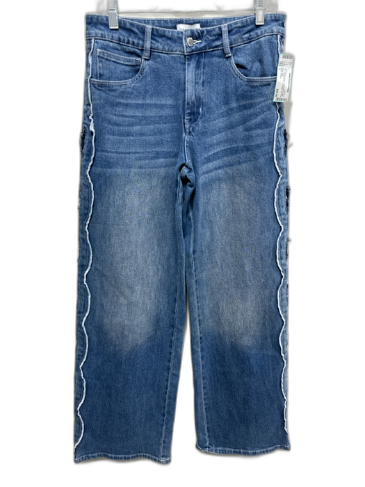 Sasha Therese Size S Medium Wash Cotton Blend Wide Leg scallop trim Jeans Medium Wash / S