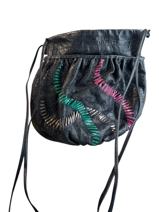 Sharif Black Crocodile Weave Long Strap Inside Zip Pocket Bag Black / Small
