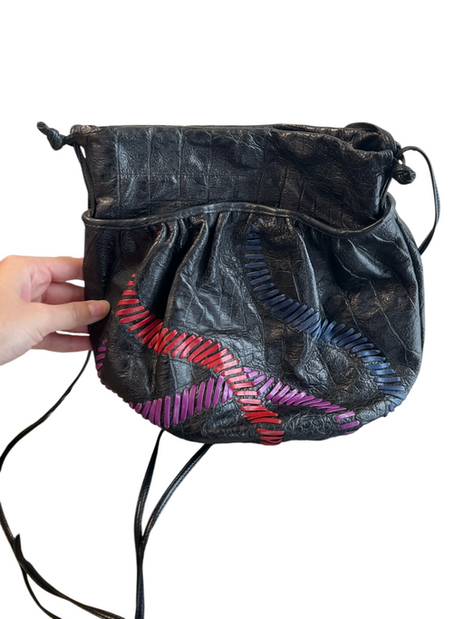 Sharif Black Crocodile Weave Long Strap Inside Zip Pocket Bag Black / Small