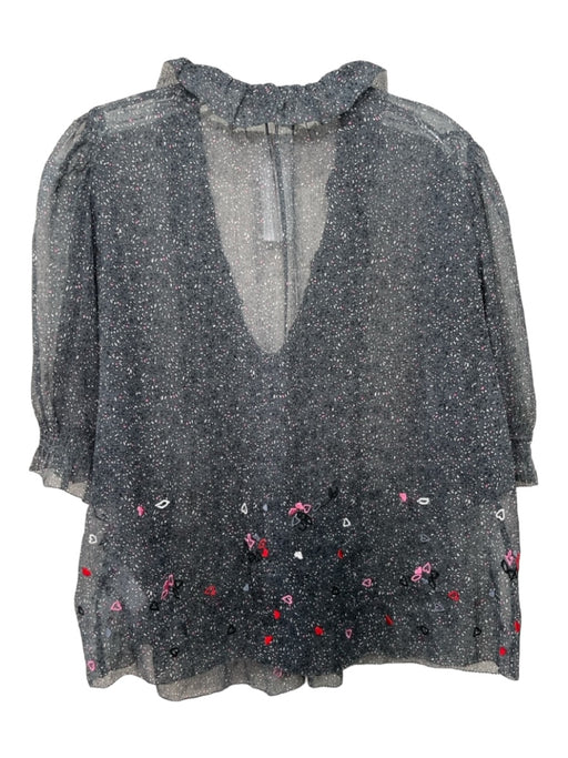 Zadig & Voltaire Size S Gray, Pink & Red Polyester Sheer Abstract Print Top Gray, Pink & Red / S
