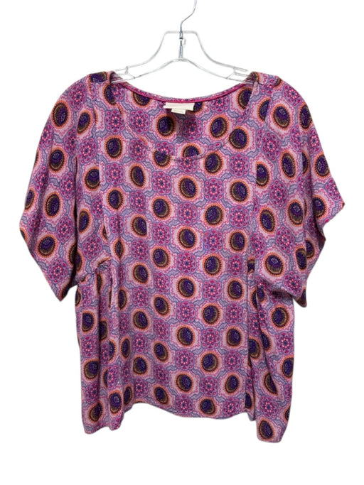 Maeve Size Medium Purple, Pink, Orange Viscose Blend Abstract Short Sleeve Top Purple, Pink, Orange / Medium