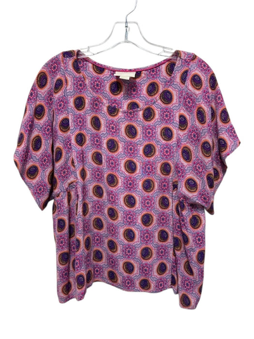 Maeve Size Medium Purple, Pink, Orange Viscose Blend Abstract Short Sleeve Top Purple, Pink, Orange / Medium