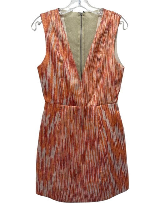 Alice + Olivia Size 6 Orange & Pink Print Abstract Sleeveless Metallic Dress Orange & Pink Print / 6