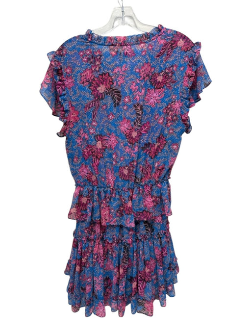 Misa Size Medium Blue & Pink Print Polyester Abstract Paisley Short Sleeve Dress Blue & Pink Print / Medium