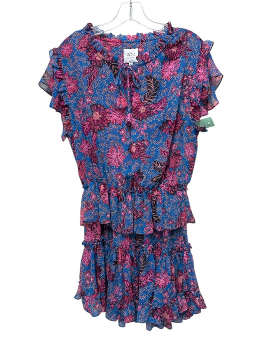 Misa Size Medium Blue & Pink Print Polyester Abstract Paisley Short Sleeve Dress Blue & Pink Print / Medium