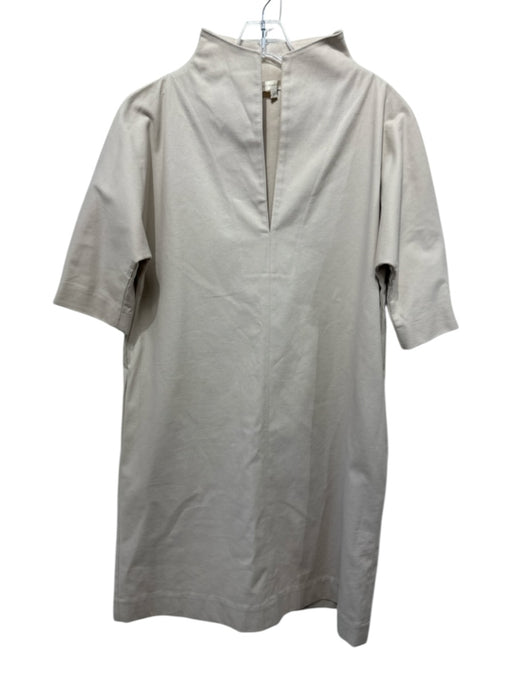 Ann Mashburn Size Small Beige Cotton Khaki Short Sleeve V Neck Dress Beige / Small