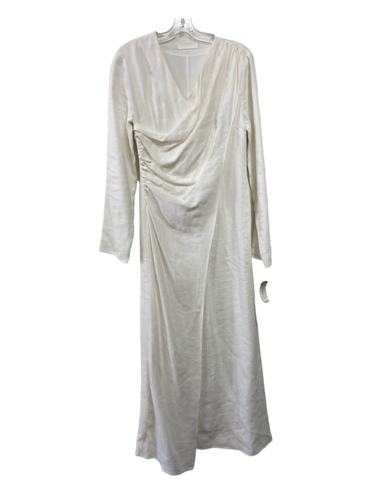 Sir. Size 1/S White Linen V Neck Long Sleeve Side Gather Maxi Dress White / 1/S