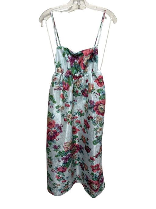 BHLDN Size Medium Blue, Pink, Green Spaghetti Strap Floral Smocked Neck Gown Blue, Pink, Green / Medium