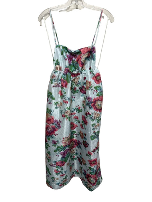 BHLDN Size Medium Blue, Pink, Green Spaghetti Strap Floral Smocked Neck Gown Blue, Pink, Green / Medium
