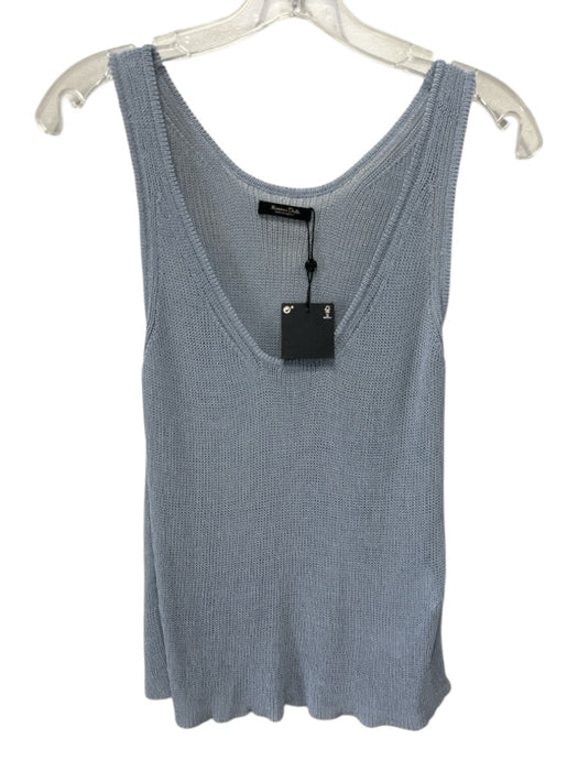 Massimo Dutti Size Large Dusty Blue Viscose Blend Sleeveless Knit Sheer Tank Top Dusty Blue / Large