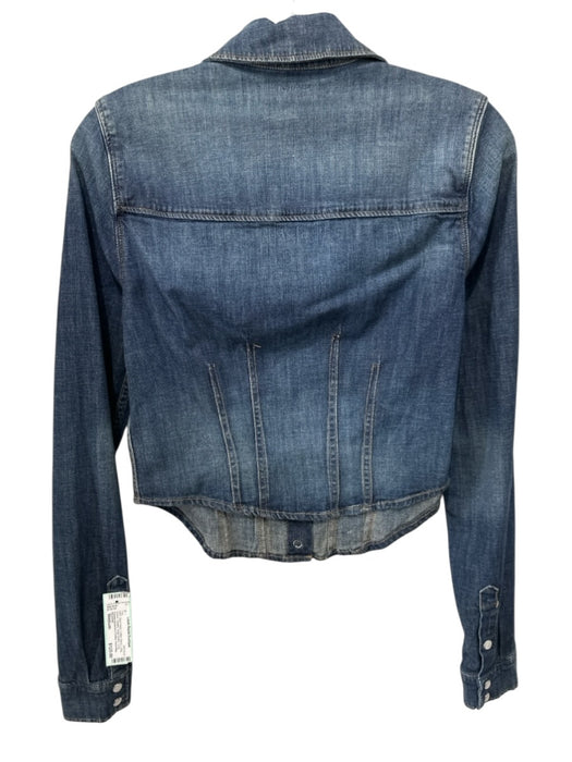 RE/DONE Size Medium Dark Wash Cotton Blend Long Sleeve Pleated Snap Button Top Dark Wash / Medium