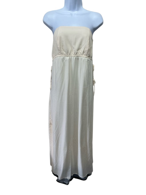 Dissh Size 6/8 Cream White & Black Viscose Strapless Front Tie Slits Pant Set Cream White & Black / 6/8