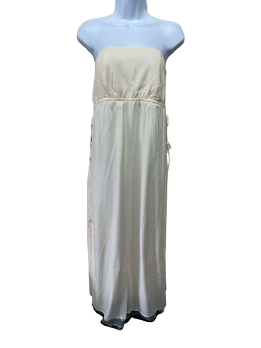 Dissh Size 6/8 Cream White & Black Viscose Strapless Front Tie Slits Pant Set Cream White & Black / 6/8
