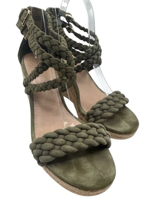 Tory Burch Shoe Size 10 Olive Green Leather Suede open toe Braided Espadrille Olive Green / 10